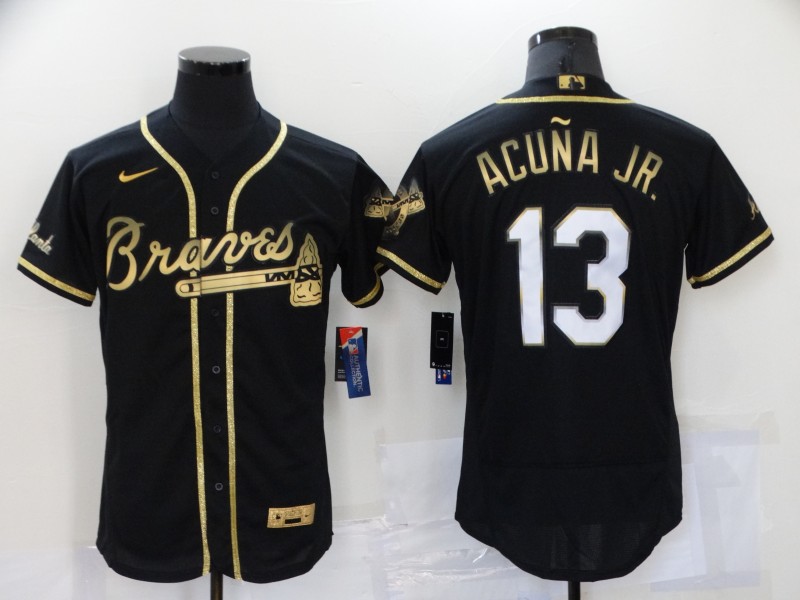 Men Atlanta Braves 13 Acuna jr Black gold Game Nike 2021 MLB Jersey